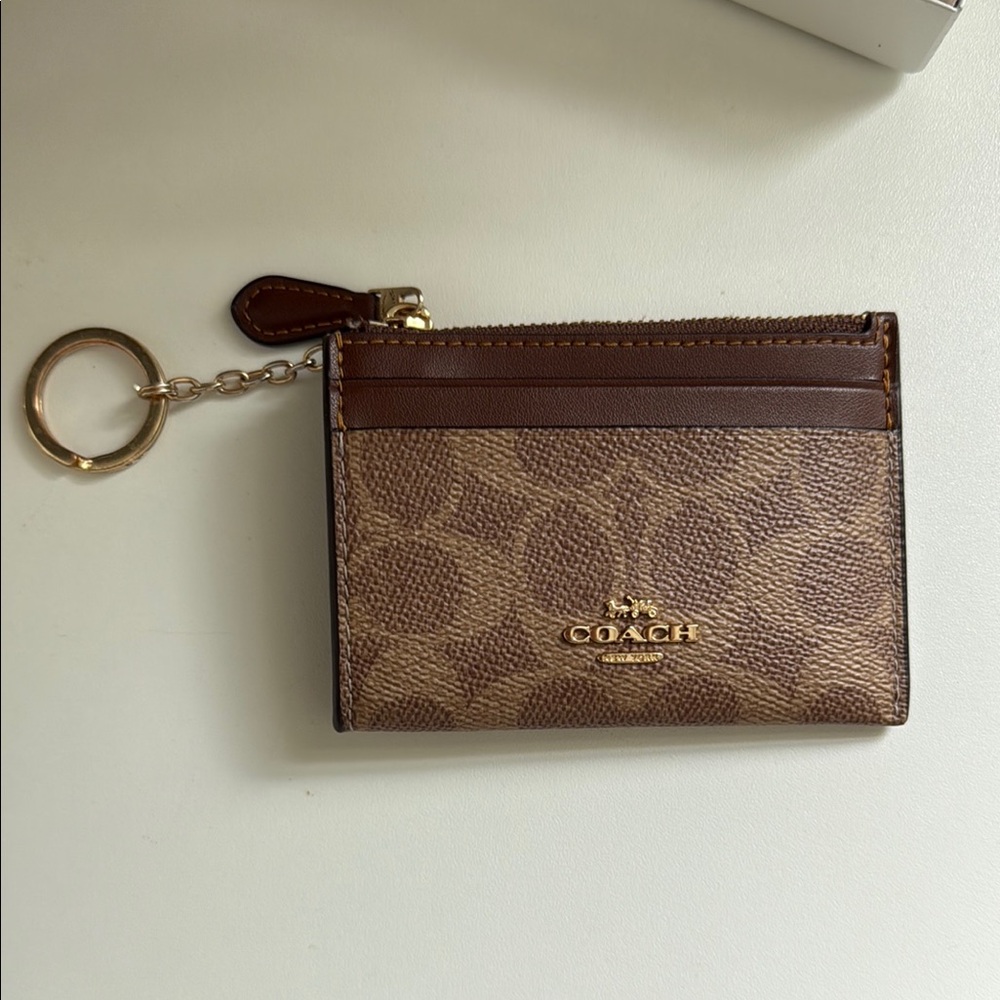 Coach Brown Key Card Holder with Signature Monogram (slight wear)